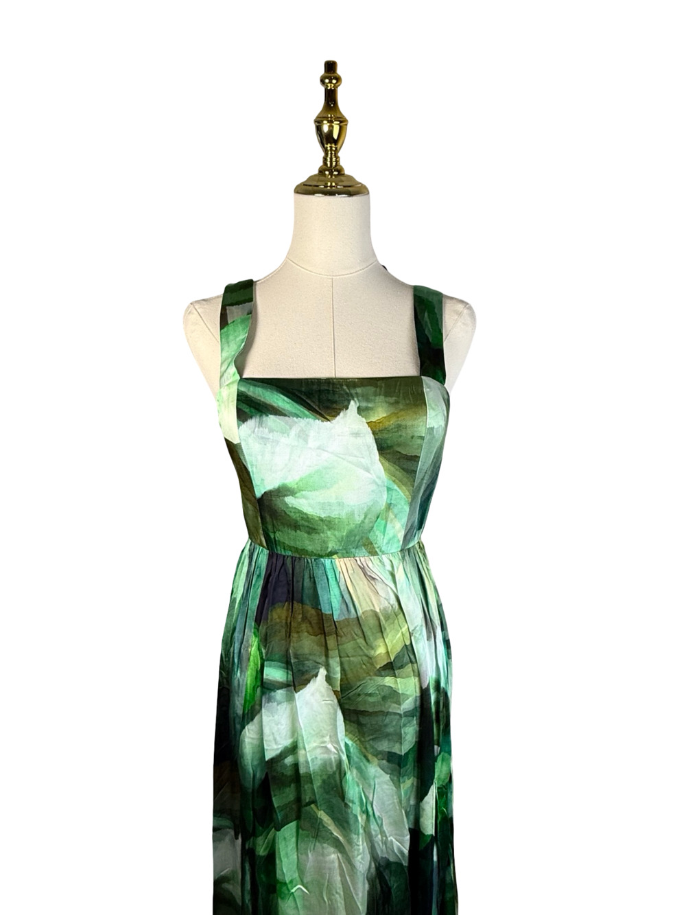 Amanda Uprichard Green Leafy Print Square Neck Maxi Dress - Picture 3 of 10